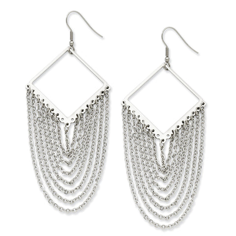 Stainless Steel Diamond Shape w/Dangle Chain Earrings SRE486 - shirin-diamonds
