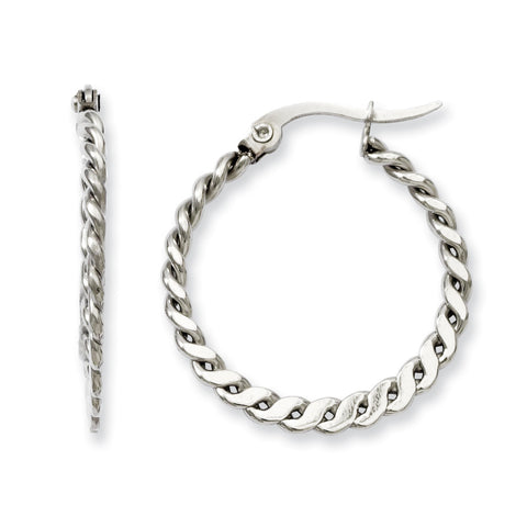 Stainless Steel Textured Hoop Earrings SRE502 - shirin-diamonds