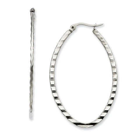 Stainless Steel Textured Oval Hoop Earrings SRE503 - shirin-diamonds