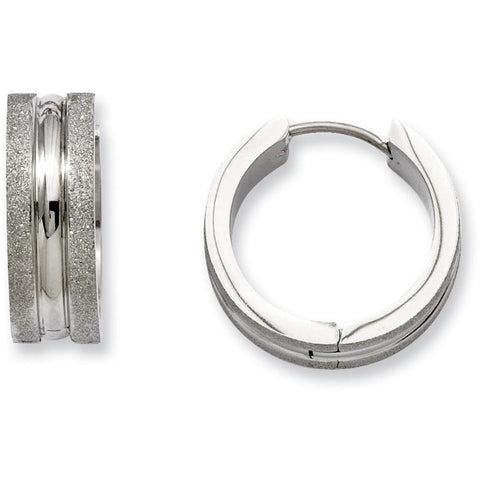 Stainless Steel Polished & Laser Cut Hinged Hoop Earrings SRE552 - shirin-diamonds