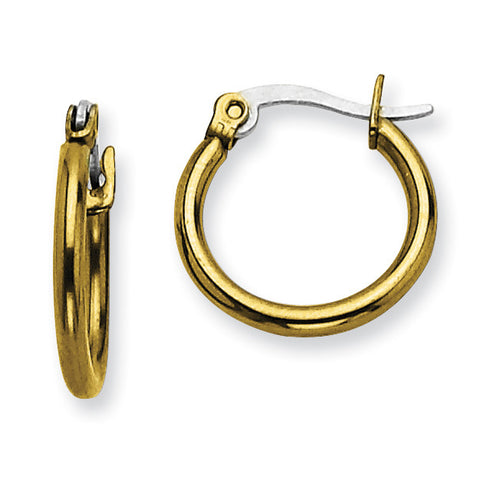 Stainless Steel Gold IP plated 15.5mm Hoop Earrings SRE557 - shirin-diamonds