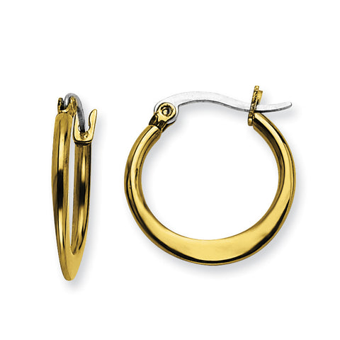 Stainless Steel Gold IP plated Tapered 19mm Hoop Earrings SRE571 - shirin-diamonds
