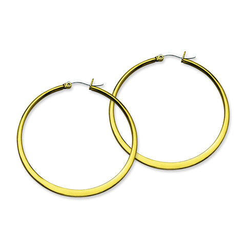 Stainless Steel Gold IP plated Tapered 50mm Hoop Earrings SRE574 - shirin-diamonds