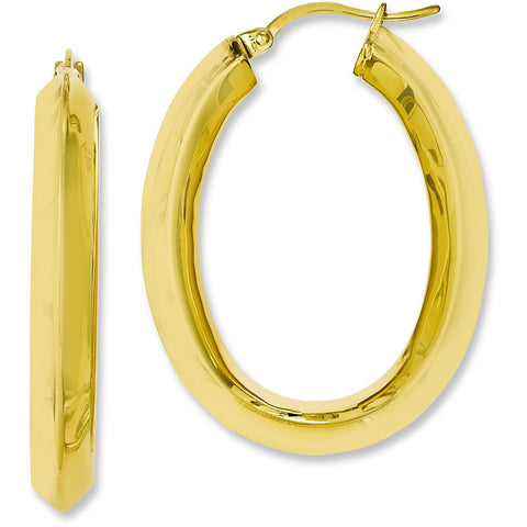 Stainless Steel Yellow IP-plated Knife Edge Hollow Oval Hoop Earrings SRE635 - shirin-diamonds
