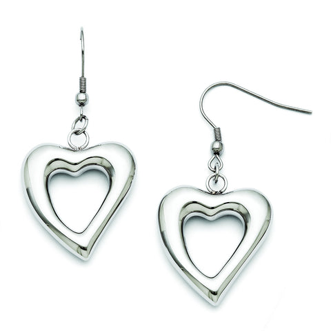 Stainless Steel Polished Hearts Dangle Earrings SRE639 - shirin-diamonds