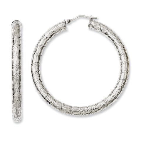Stainless Steel Textured Hollow Hoop Earrings SRE652 - shirin-diamonds