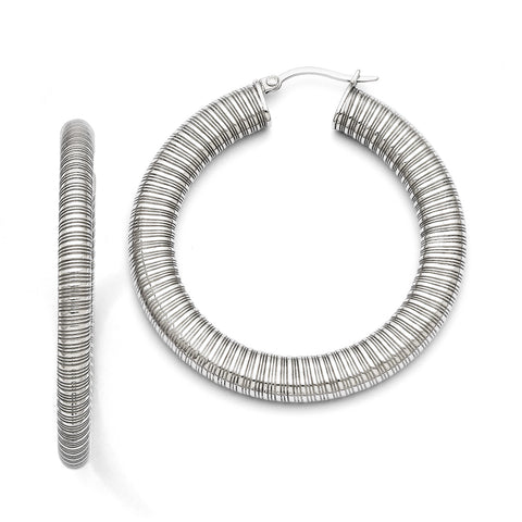 Stainless Steel Textured Hollow Hoop Earrings SRE672 - shirin-diamonds