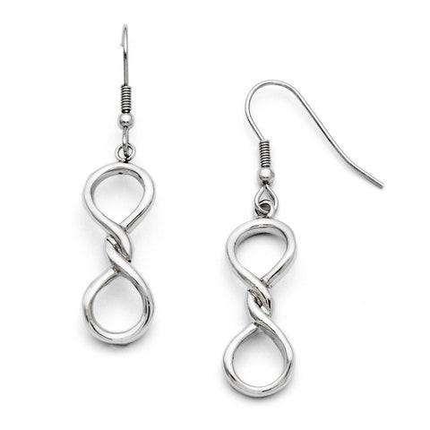 Stainless Steel Polished Infinity Symbol Shepherd Hook Earrings SRE733 - shirin-diamonds