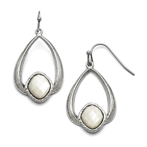 Stainless Steel Polished/Textured Mother of Pearl Earrings SRE756 - shirin-diamonds