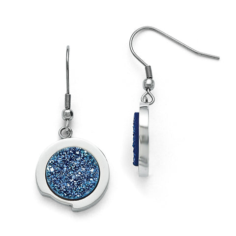 Stainless Steel Polished with Blue Druzy Stone Earrings SRE846 - shirin-diamonds