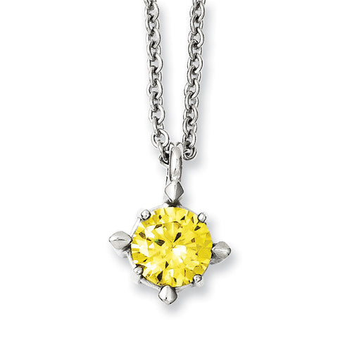 Stainless Steel Yellow CZ Pendant 18in Necklace SRN1021 - shirin-diamonds