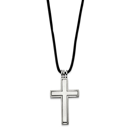 Stainless Steel Leather Cord Cross Necklace SRN102 - shirin-diamonds