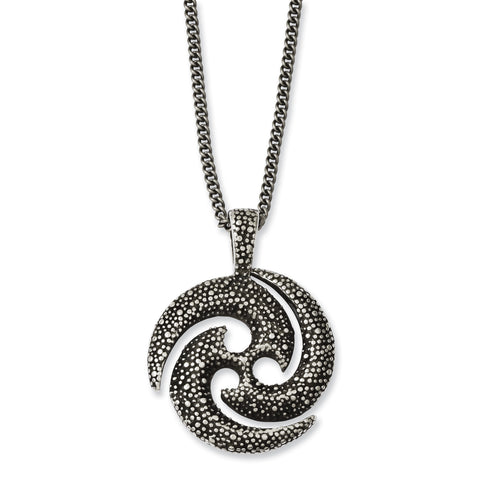 Stainless Steel Antiqued & Textured Circle 22in Necklace SRN1039 - shirin-diamonds