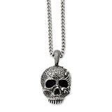 Stainless Steel Antiqued & Textured Skull 24in Necklace SRN1042 - shirin-diamonds