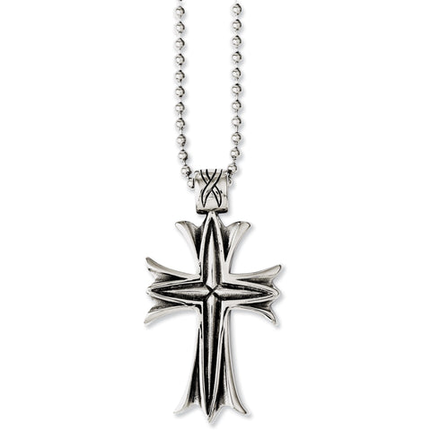 Stainless Steel Polished & Antiqued Cross 24in Necklace SRN1044 - shirin-diamonds