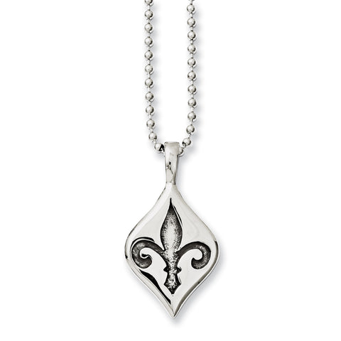 Stainless Steel Antiqued & Polished Fleur de lis Necklace SRN1050 - shirin-diamonds