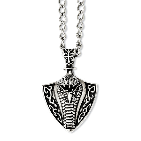Stainless Steel Antiqued Snake on Shield 30in Necklace SRN1052 - shirin-diamonds