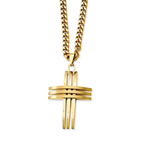 Stainless Steel Gold IP-plated Cross Pendant Necklace SRN105GP - shirin-diamonds