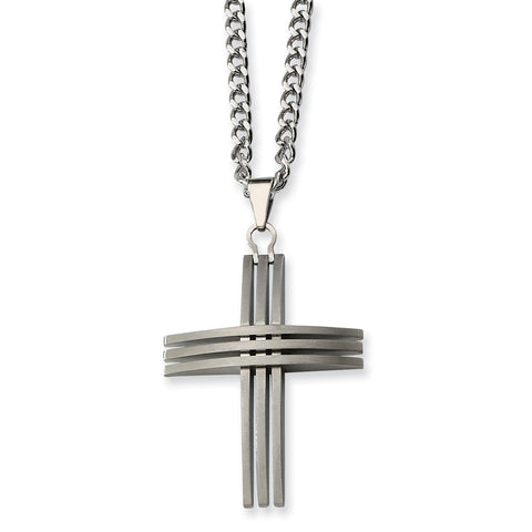 Stainless Steel Cross 24in Necklace SRN107 - shirin-diamonds