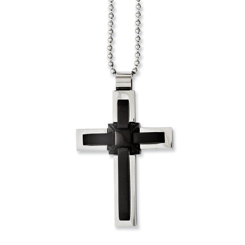 Stainless Steel Black IP-plated and Polished Cross 20in Necklace SRN1109 - shirin-diamonds