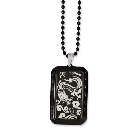 Stainless Steel Black IP-plated with Dragon Dog Tag Necklace SRN1128 - shirin-diamonds