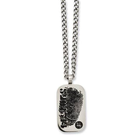 Stainless Steel Black Enamel Fingerprint Dog Tag 20in Necklace SRN1129 - shirin-diamonds