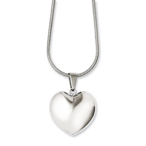 Stainless Steel Polished Puff Heart 20in Necklace SRN1134 - shirin-diamonds
