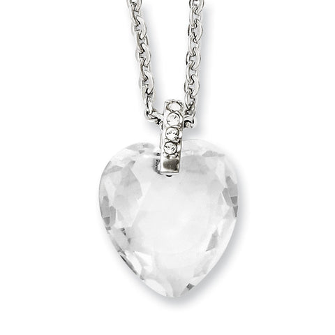 Stainless Steel Crystal Heart & CZs 18in Necklace SRN1146 - shirin-diamonds