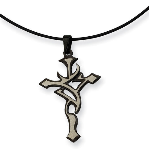 Stainless Steel Black Plated and Grey Accent Cross Necklace SRN114 - shirin-diamonds