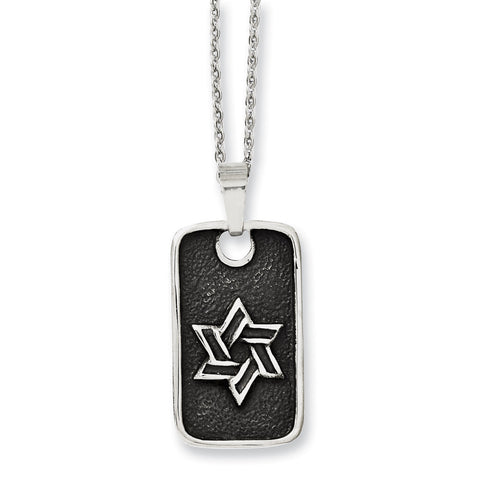 Stainless Steel Antiqued Star of David Dog Tag Necklace SRN1150 - shirin-diamonds