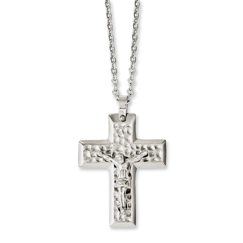 Stainless Steel Polished & Textured Crucifix 20in Necklace SRN1154 - shirin-diamonds