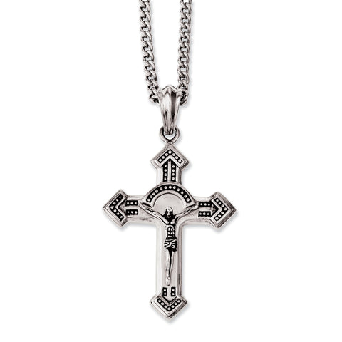 Stainless Steel Antiqued & Polished Crucifix 24in Necklace SRN1158 - shirin-diamonds