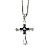 Stainless Steel Antiqued & Polished Cross 22in Necklace SRN1159 - shirin-diamonds