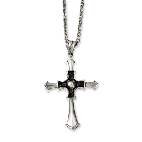 Stainless Steel Antiqued & Polished Cross 22in Necklace SRN1159 - shirin-diamonds