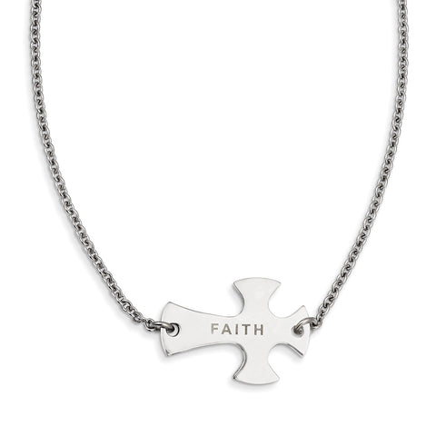 Stainless Steel Faith Large Sideways Cross  Necklace SRN1182 - shirin-diamonds
