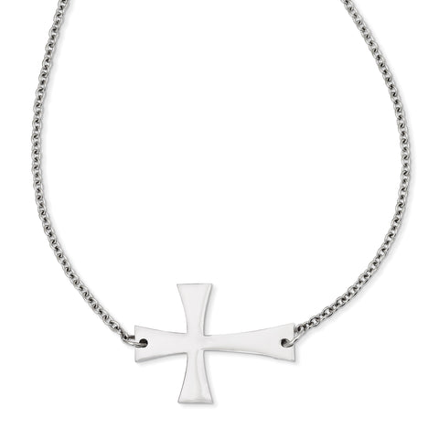 Stainless Steel Polished Sideways Cross Necklace SRN1190 - shirin-diamonds