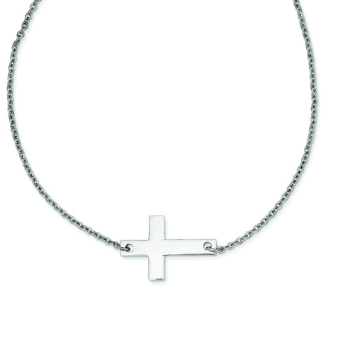 Stainless Steel Polished Sideways Cross Necklace SRN1193 - shirin-diamonds