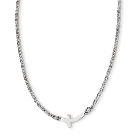 Stainless Steel Polished Sideways Cross 18in Necklace SRN1202 - shirin-diamonds