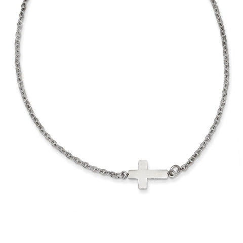 Stainless Steel Polished Sideways Cross 18in Necklace SRN1203 - shirin-diamonds