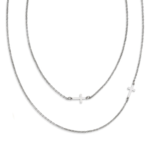 Stainless Steel Layered Sideways Cross Necklace SRN1206 - shirin-diamonds