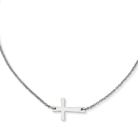 Stainless Steel Polished Sideways Cross  Necklace SRN1208 - shirin-diamonds