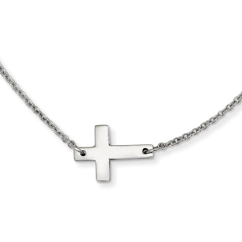 Stainless Steel Polished Sideways Cross Necklace SRN1209 - shirin-diamonds