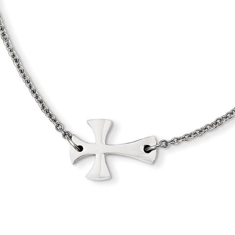 Stainless Steel Polished Sideways Cross Necklace SRN1210 - shirin-diamonds