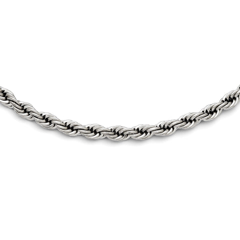 Stainless Steel Polished 7mm Rope Necklace SRN1244 - shirin-diamonds