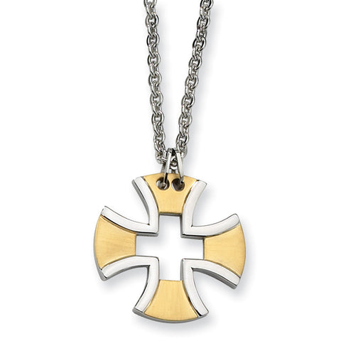 Stainless Steel Yellow IP-plated Cross 18in Necklace SRN124 - shirin-diamonds