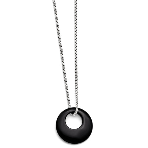 Stainless Steel Black Onyx Large Circular Polished Necklace SRN1287 - shirin-diamonds
