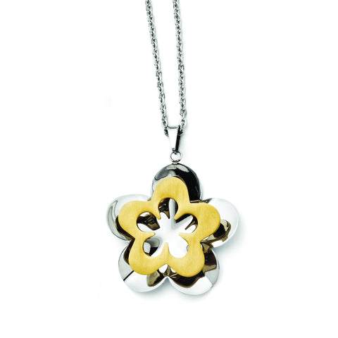 Stainless Steel Polished & Brushed Yellow IP-plated Flower Necklace SRN1305 - shirin-diamonds