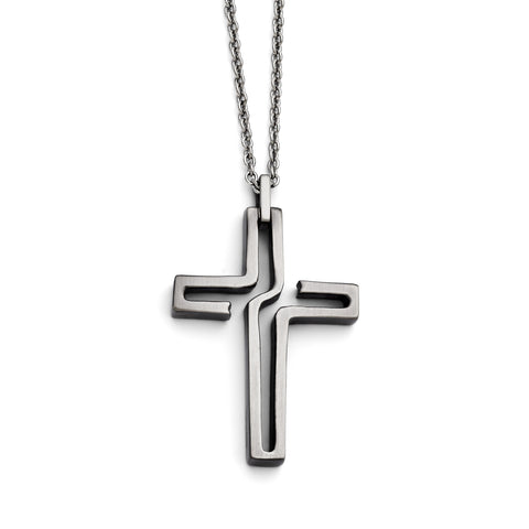 Stainless Steel Brushed Antiqued Cross Necklace SRN1321 - shirin-diamonds