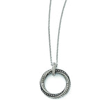 Stainless Steel Black/Clear CZ Antiqued Circle Necklace SRN1327 - shirin-diamonds