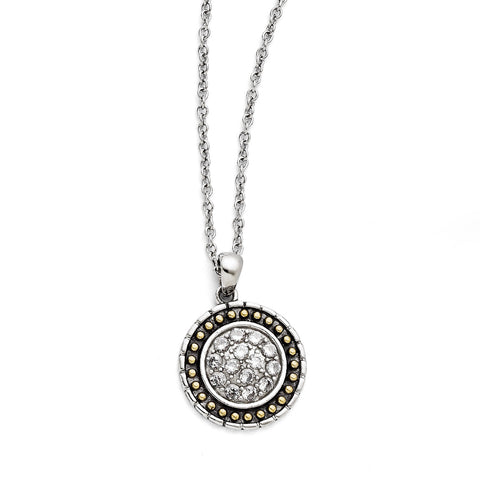 Stainless Steel CZ with Yellow IP-plated Antiqued Circle Necklace SRN1337 - shirin-diamonds